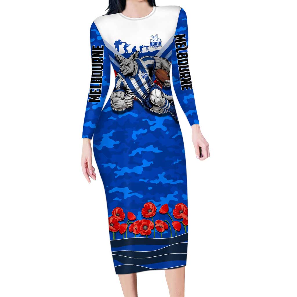 Personalised North Melbourne Kangaroos ANZAC Long Sleeve Bodycon Dress Military Remembrance Australian Football Mascot Camouflage