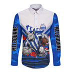 Personalised North Melbourne Kangaroos ANZAC Long Sleeve Button Shirt Military Remembrance Australian Football Mascot Camouflage