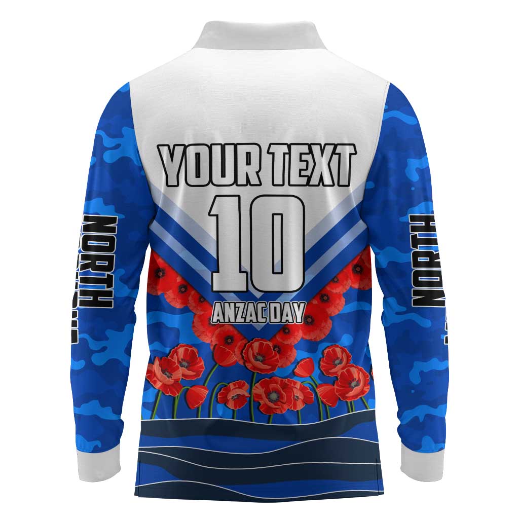 Personalised North Melbourne Kangaroos ANZAC Long Sleeve Polo Shirt Military Remembrance Australian Football Mascot Camouflage