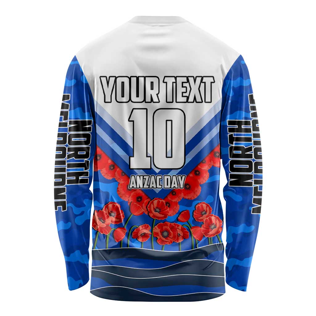 Personalised North Melbourne Kangaroos ANZAC Long Sleeve Shirt Military Remembrance Australian Football Mascot Camouflage
