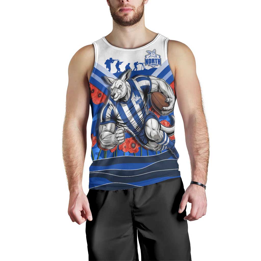 Personalised North Melbourne Kangaroos ANZAC Men Tank Top Military Remembrance Australian Football Mascot Camouflage