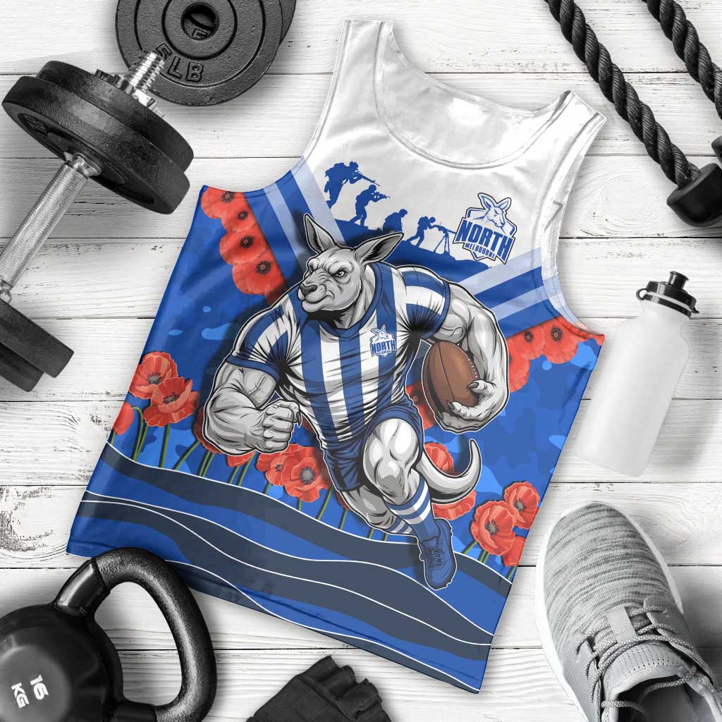 Personalised North Melbourne Kangaroos ANZAC Men Tank Top Military Remembrance Australian Football Mascot Camouflage