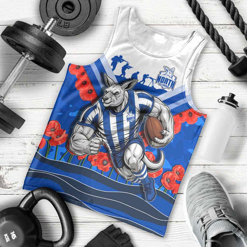 Personalised North Melbourne Kangaroos ANZAC Men Tank Top Military Remembrance Australian Football Mascot Camouflage