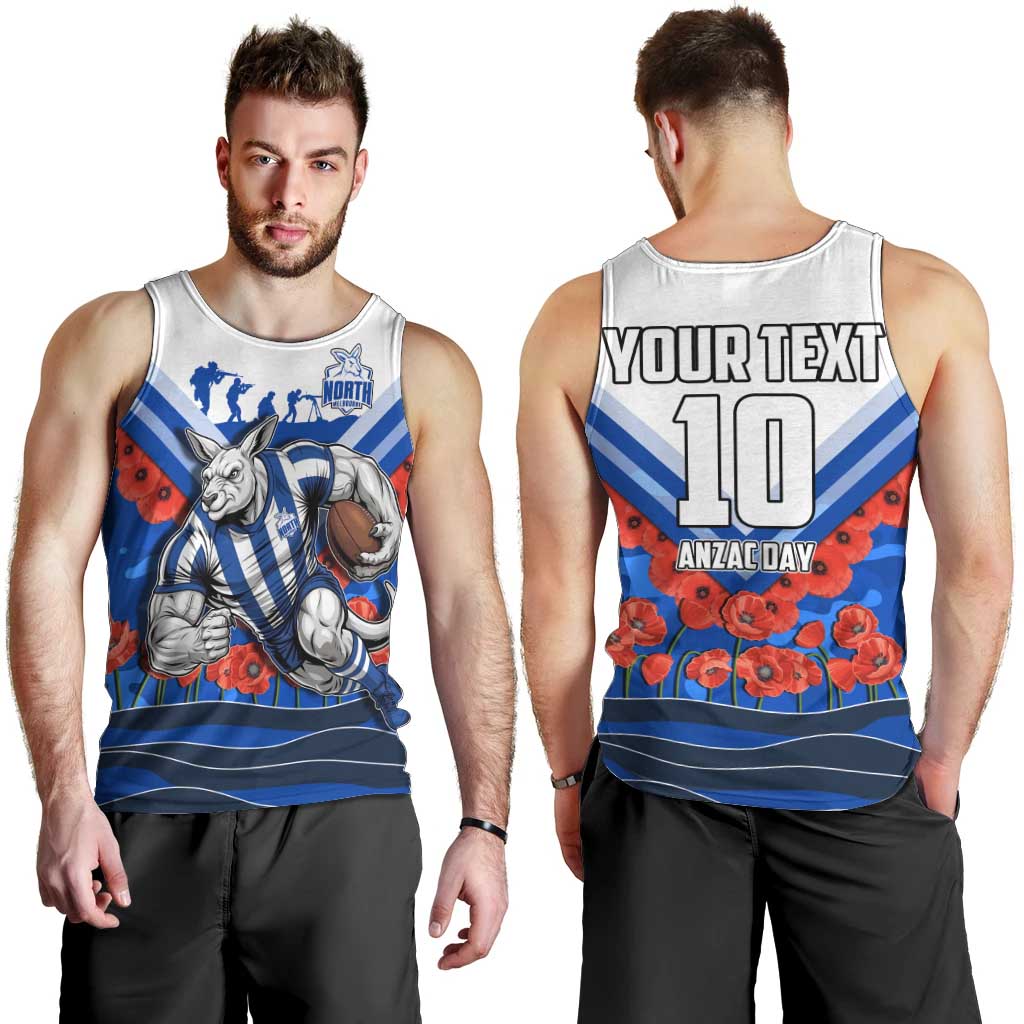 Personalised North Melbourne Kangaroos ANZAC Men Tank Top Military Remembrance Australian Football Mascot Camouflage