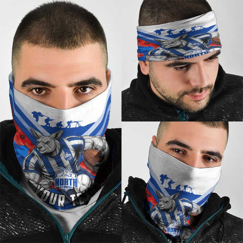 Personalised North Melbourne Kangaroos ANZAC Neck Gaiter Military Remembrance Australian Football Mascot Camouflage