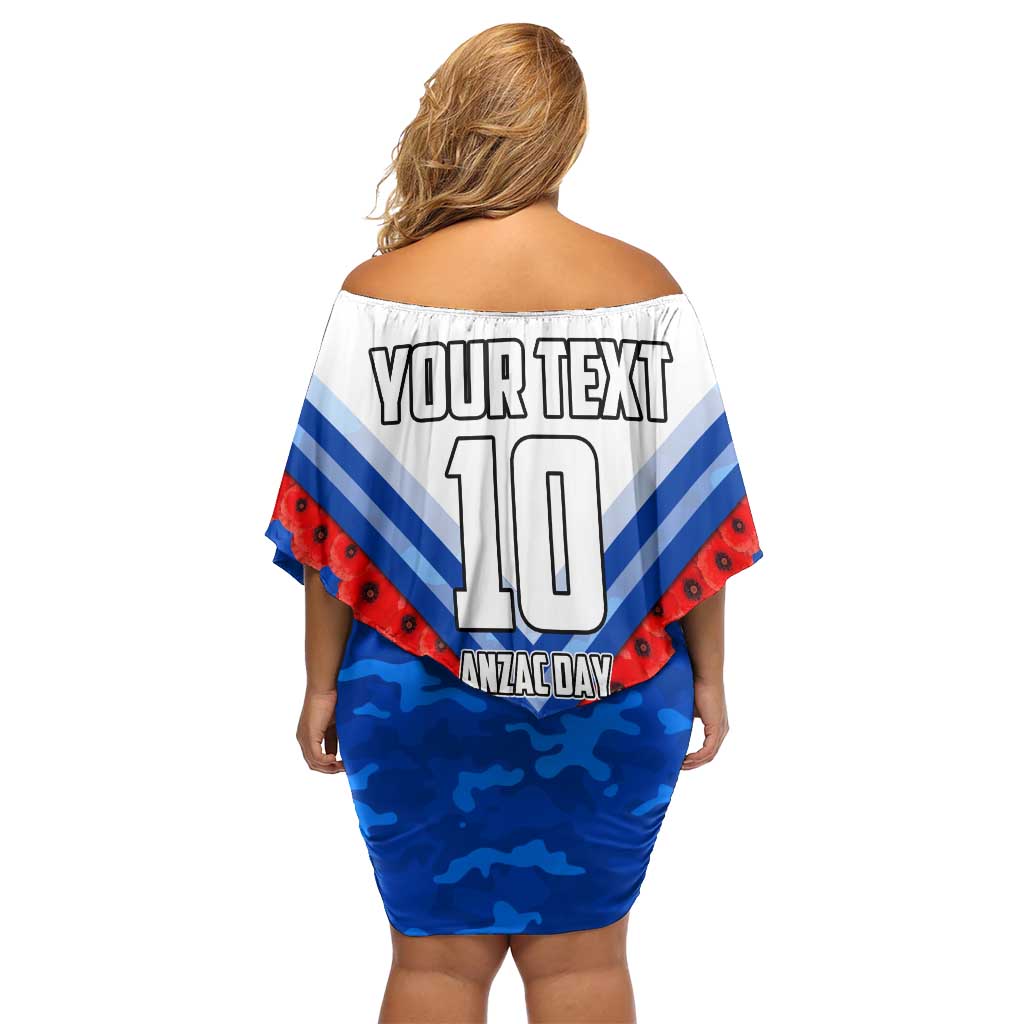 Personalised North Melbourne Kangaroos ANZAC Off Shoulder Short Dress Military Remembrance Australian Football Mascot Camouflage