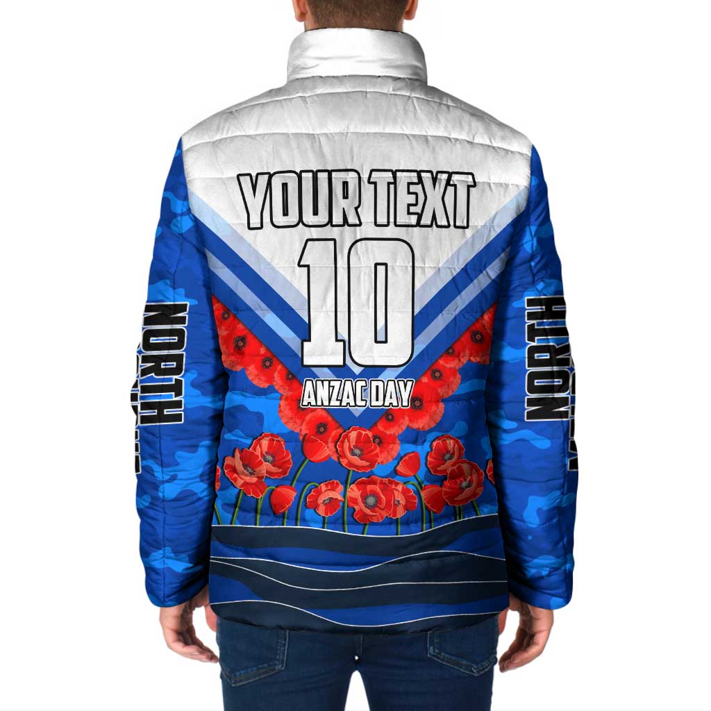 Personalised North Melbourne Kangaroos ANZAC Padded Jacket Military Remembrance Australian Football Mascot Camouflage