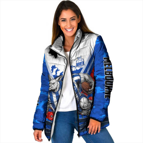 Personalised North Melbourne Kangaroos ANZAC Padded Jacket Military Remembrance Australian Football Mascot Camouflage