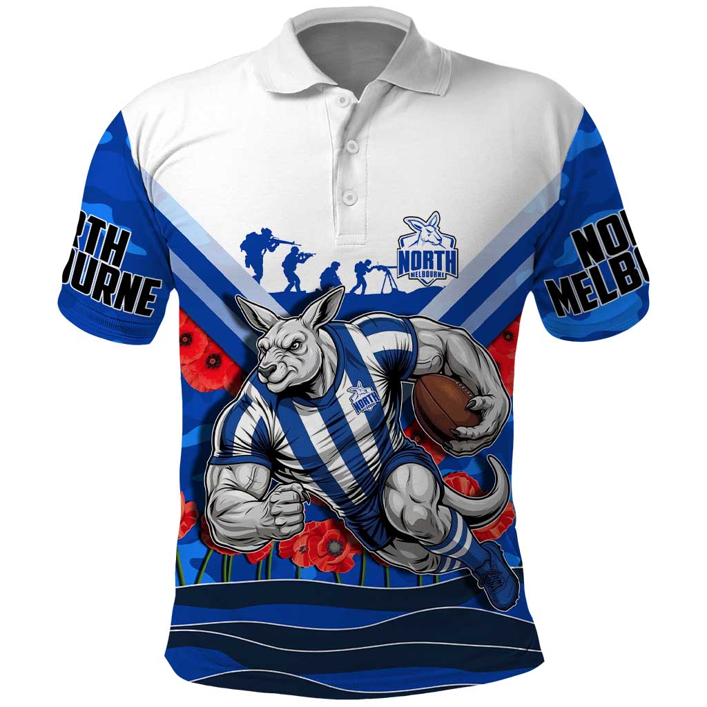 Personalised North Melbourne Kangaroos ANZAC Polo Shirt Military Remembrance Australian Football Mascot Camouflage