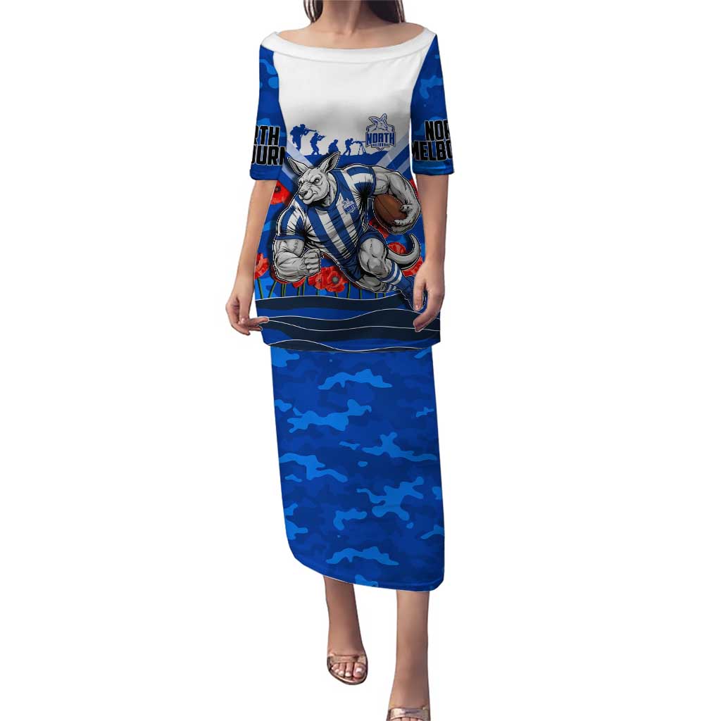 Personalised North Melbourne Kangaroos ANZAC Puletasi Military Remembrance Australian Football Mascot Camouflage