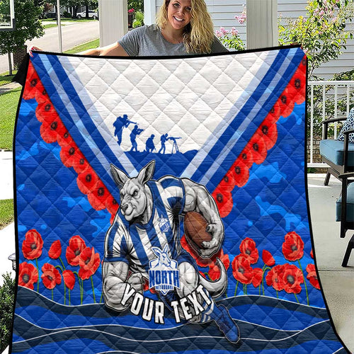 Personalised North Melbourne Kangaroos ANZAC Quilt Military Remembrance Australian Football Mascot Camouflage