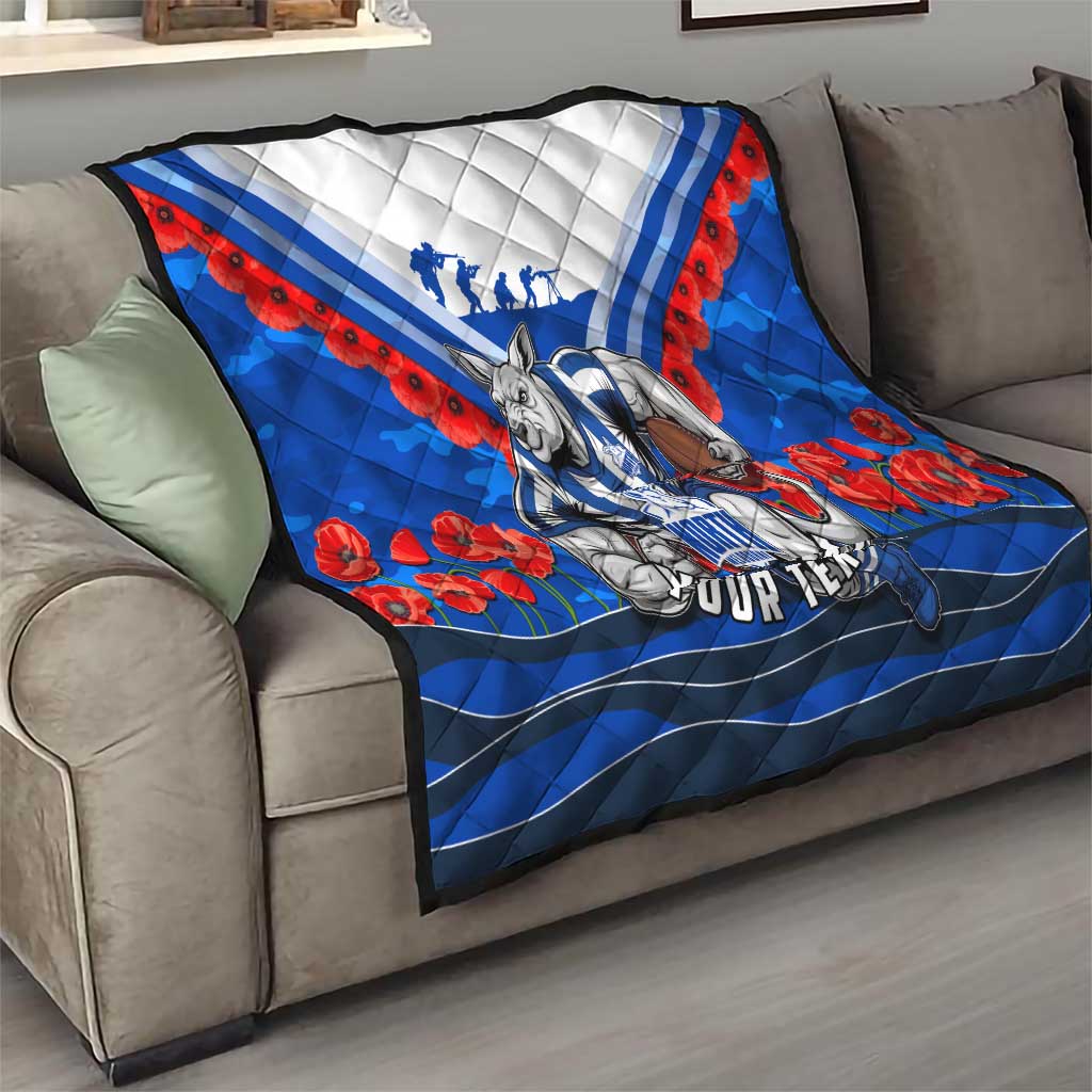 Personalised North Melbourne Kangaroos ANZAC Quilt Military Remembrance Australian Football Mascot Camouflage