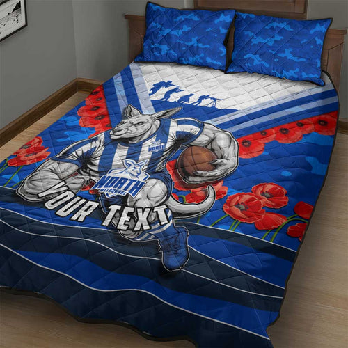 Personalised North Melbourne Kangaroos ANZAC Quilt Bed Set Military Remembrance Australian Football Mascot Camouflage