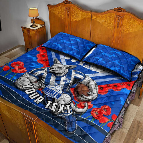 Personalised North Melbourne Kangaroos ANZAC Quilt Bed Set Military Remembrance Australian Football Mascot Camouflage
