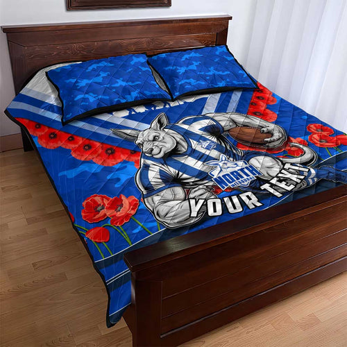 Personalised North Melbourne Kangaroos ANZAC Quilt Bed Set Military Remembrance Australian Football Mascot Camouflage