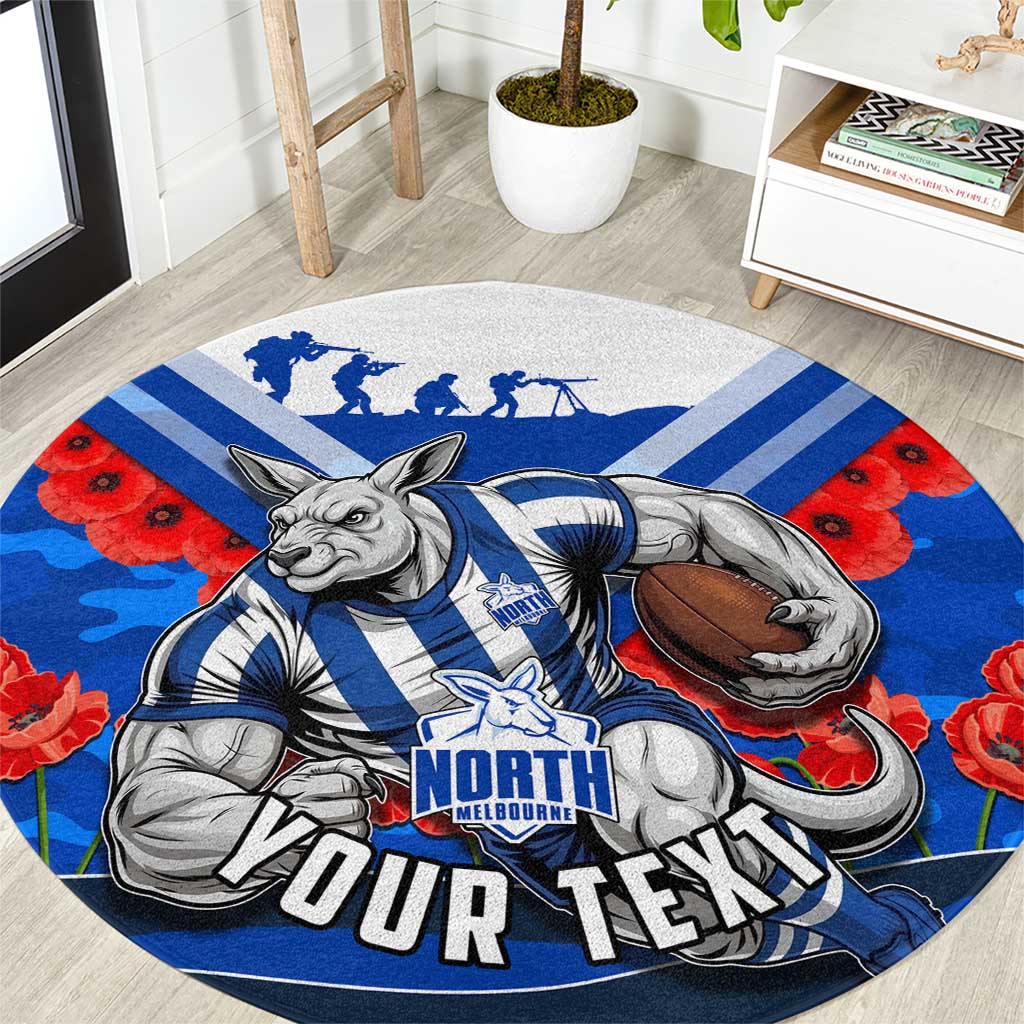 Personalised North Melbourne Kangaroos ANZAC Round Carpet Military Remembrance Australian Football Mascot Camouflage