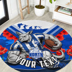 Personalised North Melbourne Kangaroos ANZAC Round Carpet Military Remembrance Australian Football Mascot Camouflage