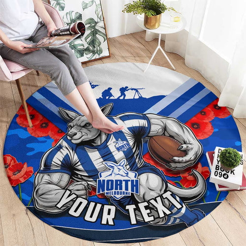 Personalised North Melbourne Kangaroos ANZAC Round Carpet Military Remembrance Australian Football Mascot Camouflage