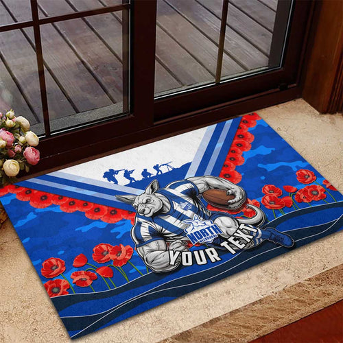 Personalised North Melbourne Kangaroos ANZAC Rubber Doormat Military Remembrance Australian Football Mascot Camouflage