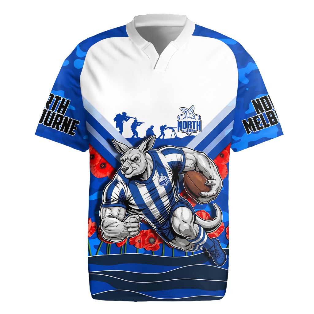 Personalised North Melbourne Kangaroos ANZAC Rugby Jersey Military Remembrance Australian Football Mascot Camouflage