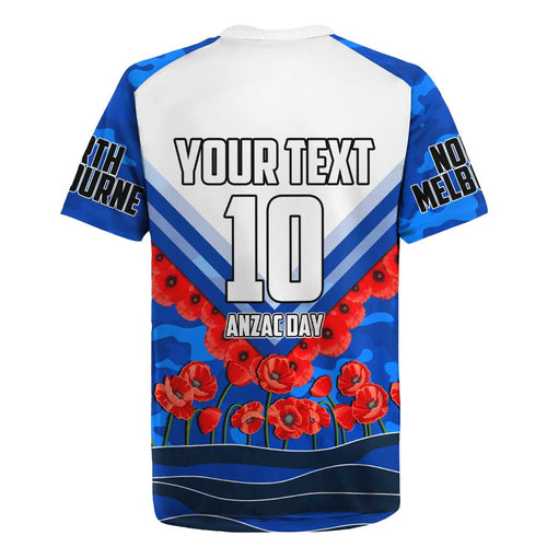 Personalised North Melbourne Kangaroos ANZAC Rugby Jersey Military Remembrance Australian Football Mascot Camouflage