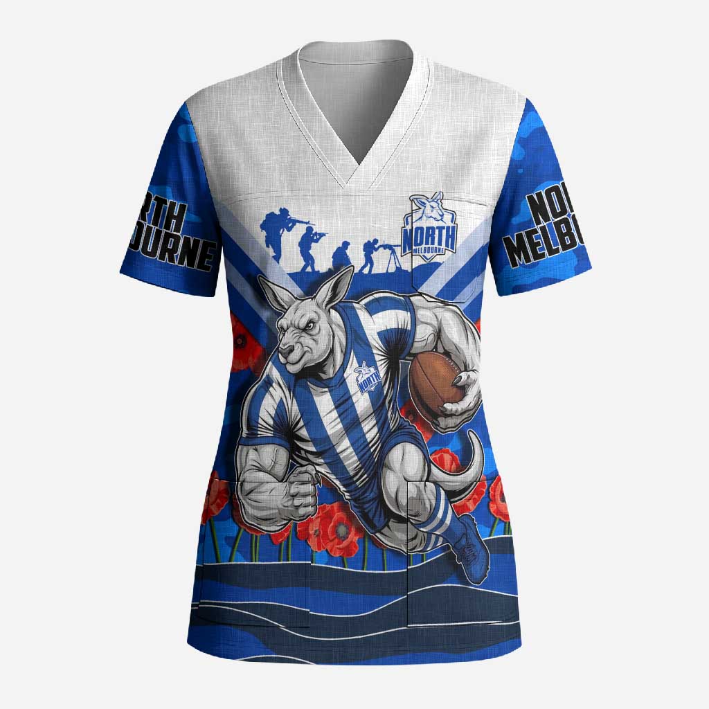 Personalised North Melbourne Kangaroos ANZAC Scrub Top Military Remembrance Australian Football Mascot Camouflage