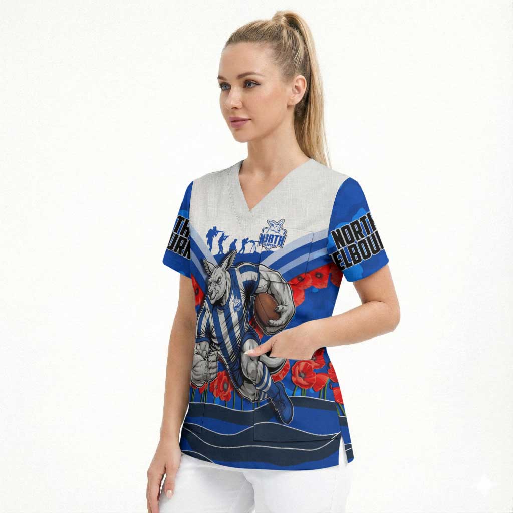 Personalised North Melbourne Kangaroos ANZAC Scrub Top Military Remembrance Australian Football Mascot Camouflage