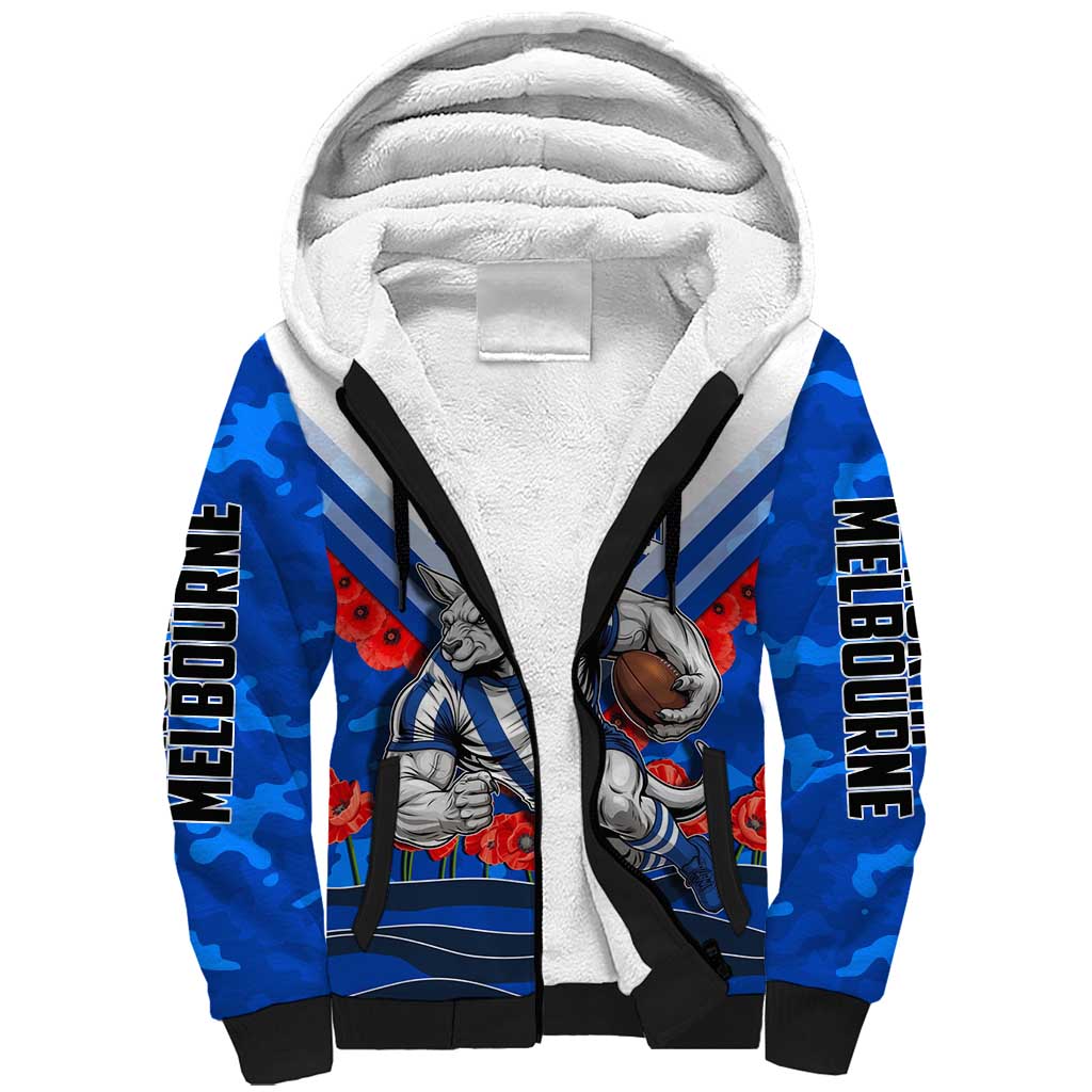 Personalised North Melbourne Kangaroos ANZAC Sherpa Hoodie Military Remembrance Australian Football Mascot Camouflage