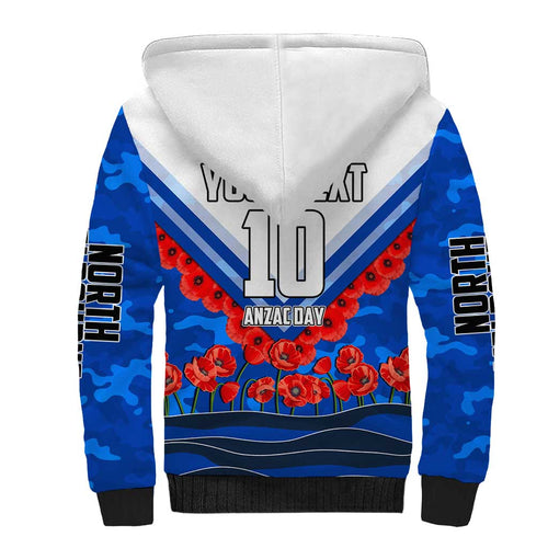 Personalised North Melbourne Kangaroos ANZAC Sherpa Hoodie Military Remembrance Australian Football Mascot Camouflage