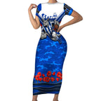 Personalised North Melbourne Kangaroos ANZAC Short Sleeve Bodycon Dress Military Remembrance Australian Football Mascot Camouflage