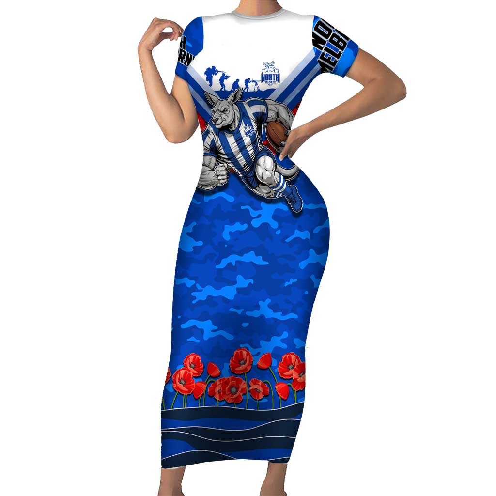 Personalised North Melbourne Kangaroos ANZAC Short Sleeve Bodycon Dress Military Remembrance Australian Football Mascot Camouflage