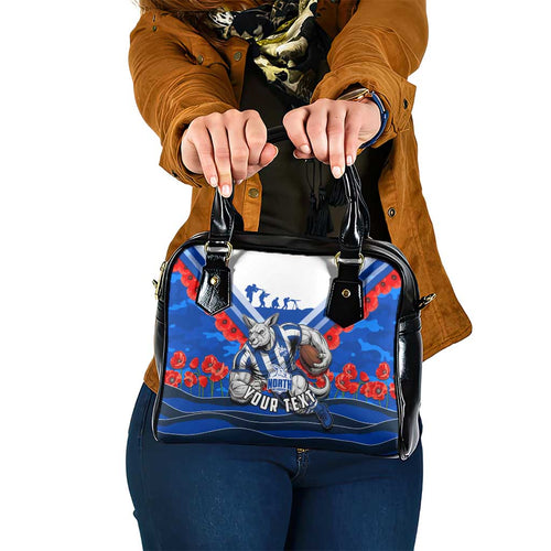 Personalised North Melbourne Kangaroos ANZAC Shoulder Handbag Military Remembrance Australian Football Mascot Camouflage
