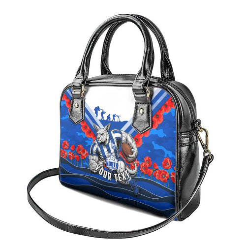 Personalised North Melbourne Kangaroos ANZAC Shoulder Handbag Military Remembrance Australian Football Mascot Camouflage
