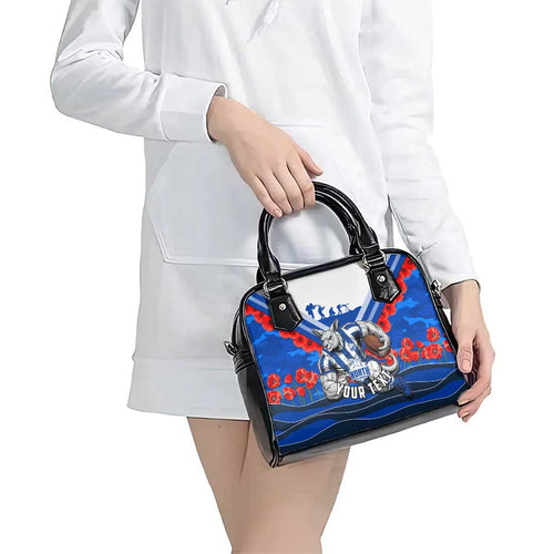 Personalised North Melbourne Kangaroos ANZAC Shoulder Handbag Military Remembrance Australian Football Mascot Camouflage