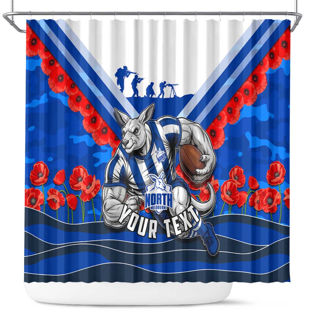 Personalised North Melbourne Kangaroos ANZAC Shower Curtain Military Remembrance Australian Football Mascot Camouflage