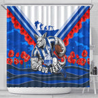 Personalised North Melbourne Kangaroos ANZAC Shower Curtain Military Remembrance Australian Football Mascot Camouflage