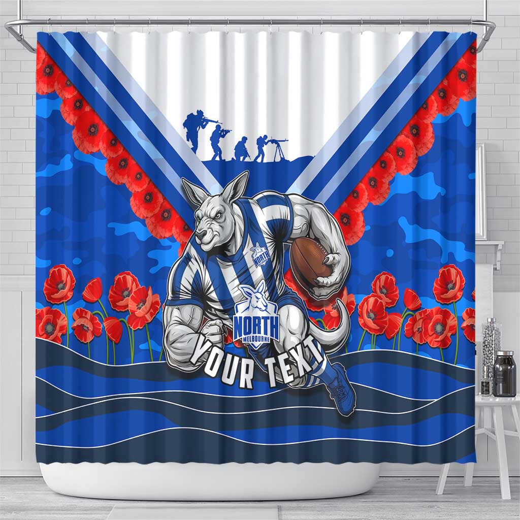 Personalised North Melbourne Kangaroos ANZAC Shower Curtain Military Remembrance Australian Football Mascot Camouflage