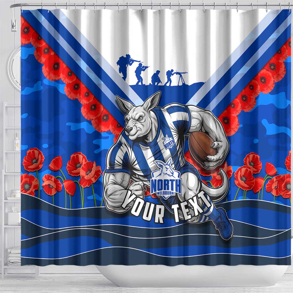 Personalised North Melbourne Kangaroos ANZAC Shower Curtain Military Remembrance Australian Football Mascot Camouflage