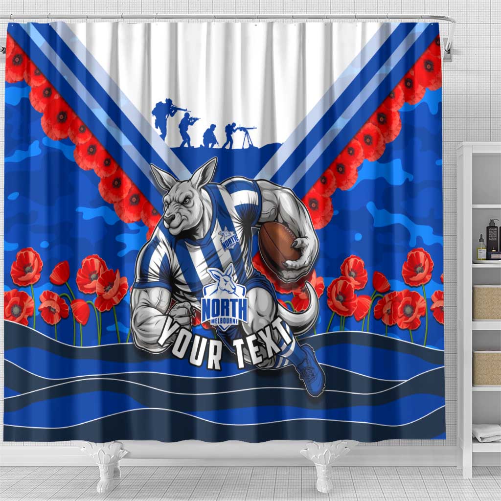 Personalised North Melbourne Kangaroos ANZAC Shower Curtain Military Remembrance Australian Football Mascot Camouflage