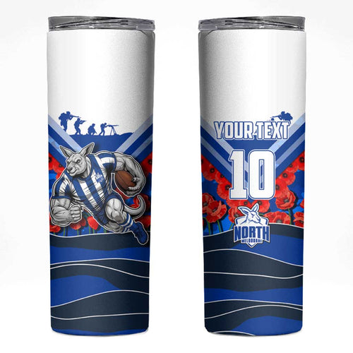 Personalised North Melbourne Kangaroos ANZAC Skinny Tumbler Military Remembrance Australian Football Mascot Camouflage