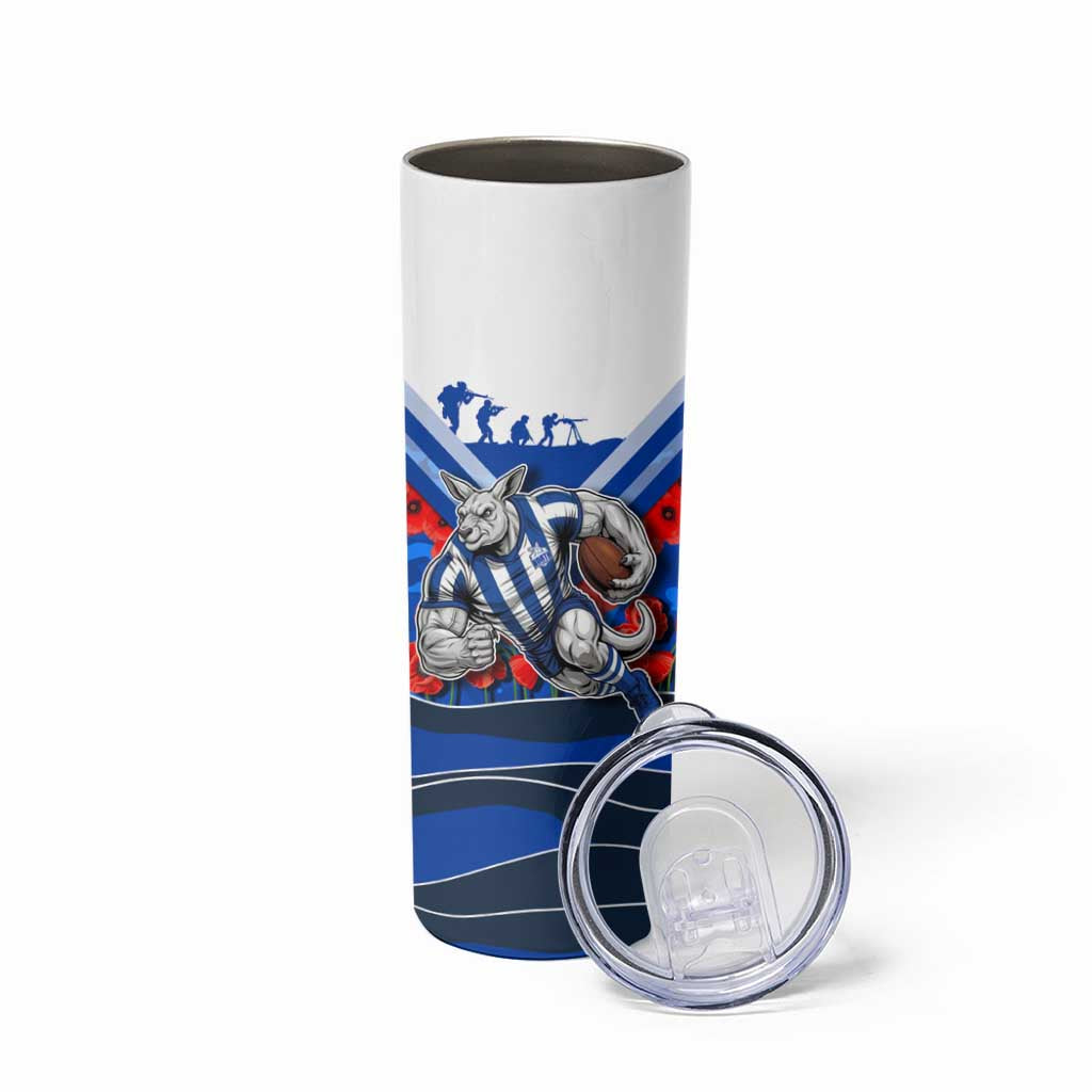 Personalised North Melbourne Kangaroos ANZAC Skinny Tumbler Military Remembrance Australian Football Mascot Camouflage