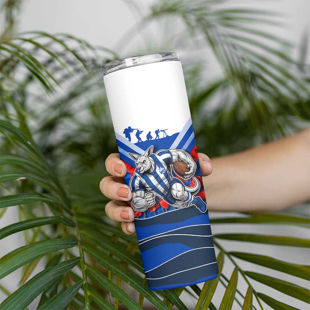 Personalised North Melbourne Kangaroos ANZAC Skinny Tumbler Military Remembrance Australian Football Mascot Camouflage