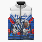 Personalised North Melbourne Kangaroos ANZAC Sleeveless Puffer Jacket Military Remembrance Australian Football Mascot Camouflage