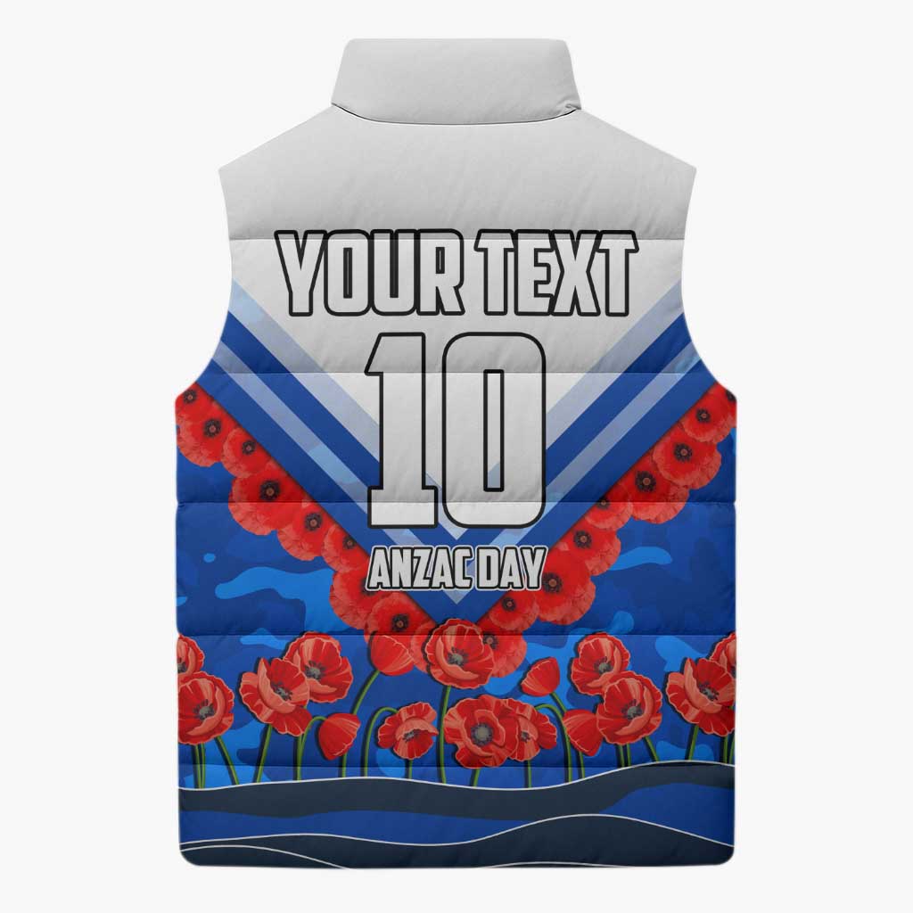 Personalised North Melbourne Kangaroos ANZAC Sleeveless Puffer Jacket Military Remembrance Australian Football Mascot Camouflage