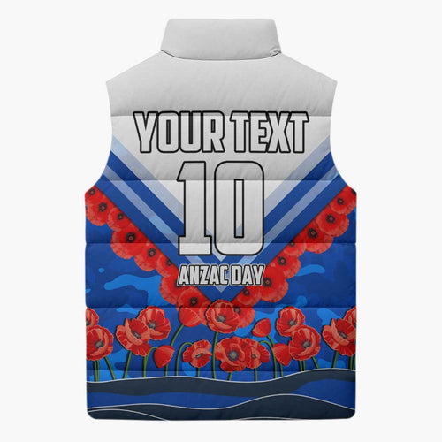 Personalised North Melbourne Kangaroos ANZAC Sleeveless Puffer Jacket Military Remembrance Australian Football Mascot Camouflage