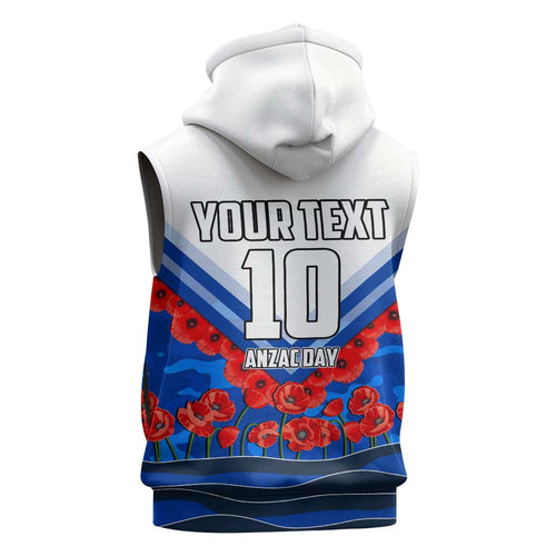 Personalised North Melbourne Kangaroos ANZAC Sleeveless Zip Hoodie Military Remembrance Australian Football Mascot Camouflage
