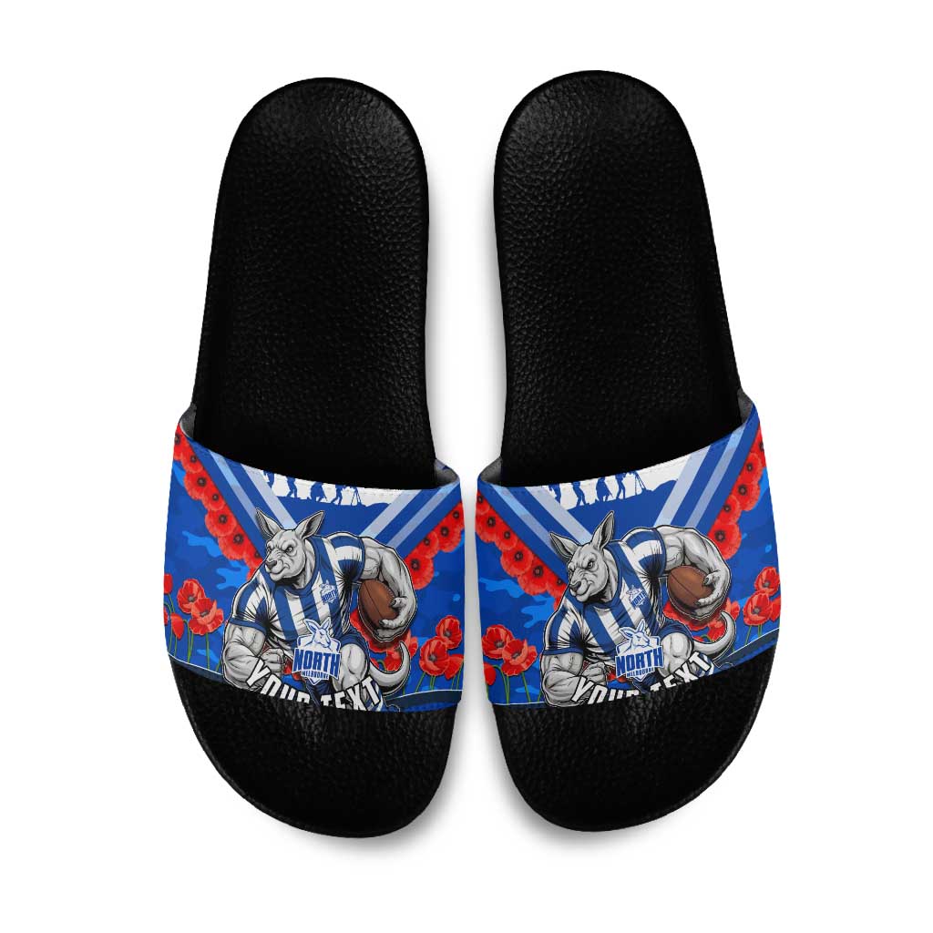 Personalised North Melbourne Kangaroos ANZAC Slide Sandals Military Remembrance Australian Football Mascot Camouflage