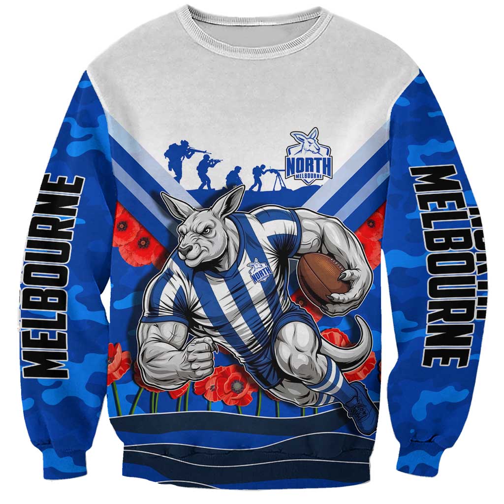 Personalised North Melbourne Kangaroos ANZAC Sweatshirt Military Remembrance Australian Football Mascot Camouflage