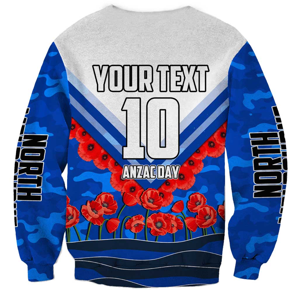 Personalised North Melbourne Kangaroos ANZAC Sweatshirt Military Remembrance Australian Football Mascot Camouflage
