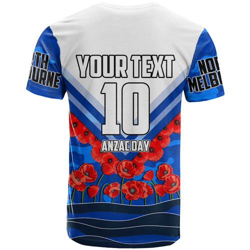 Personalised North Melbourne Kangaroos ANZAC T Shirt Military Remembrance Australian Football Mascot Camouflage